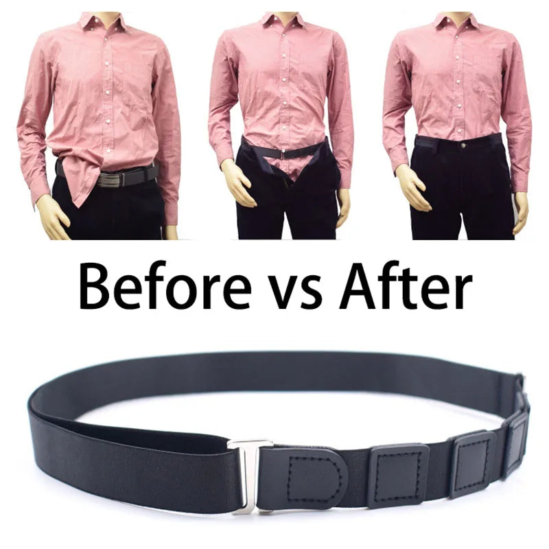 Black Shirt Stay Belt - Adjustable Elastic Non-Slip Shirt Holder Strap for Men & Women to Keep Shirts Tucked In