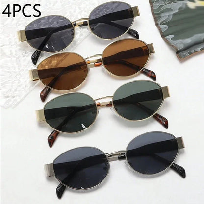 4PCS Oval Metal Fashion Sunglasses - Small Round Personality Beach Eyewear Accessories for Women