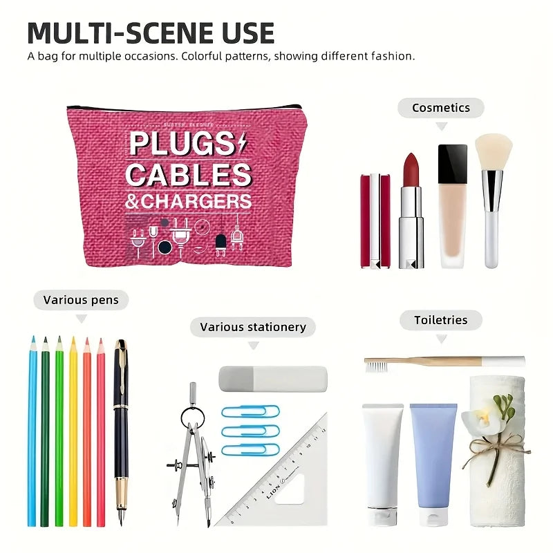 Cute Cable & Charger Organizer Pouch - Zipper Storage Bag for Makeup, Cosmetics, Tech Accessories, and Travel