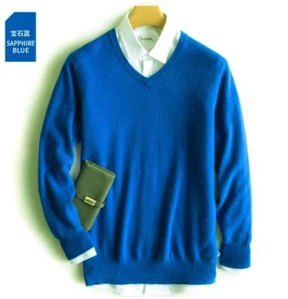 Men's Classic V-Neck Sweater - Cashmere Cotton Blend Warm Autumn Winter Pullover Casual Jumper
