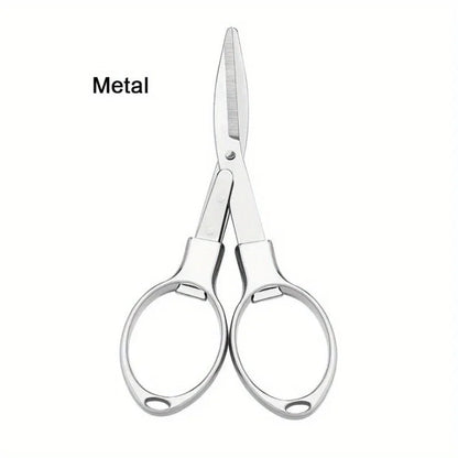 Folding Stainless Steel Scissors - Portable Fishing Line Cutter Sewing Needlework and Stationery Multi-Tool