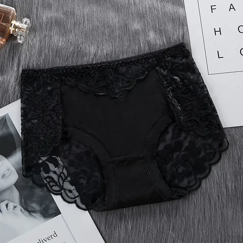 Women’s Cotton Lace Underwear Panties - Sexy Mid Waist Hollow Briefs with Hip Lift Comfort Fit Lingerie