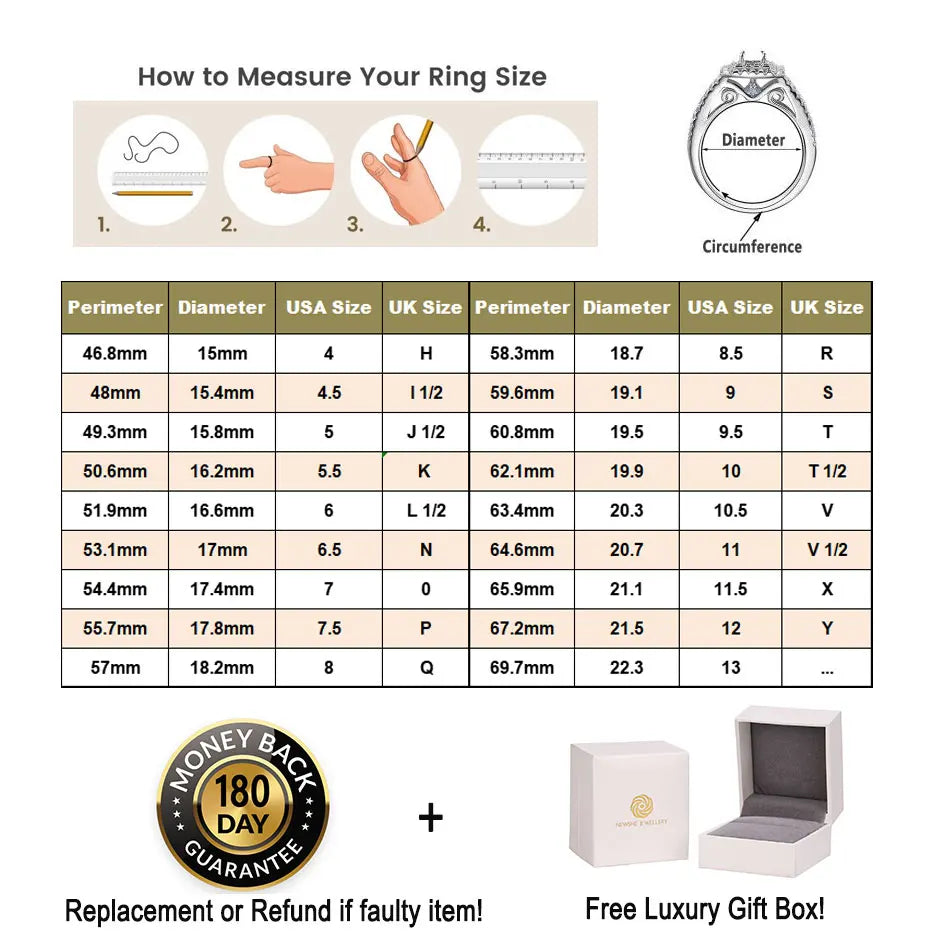 Newshe Moissanite Wedding Band for Women — Wide 925 Sterling Silver Promise & Engagement Ring with Round or Emerald Cut Simulated Diamond