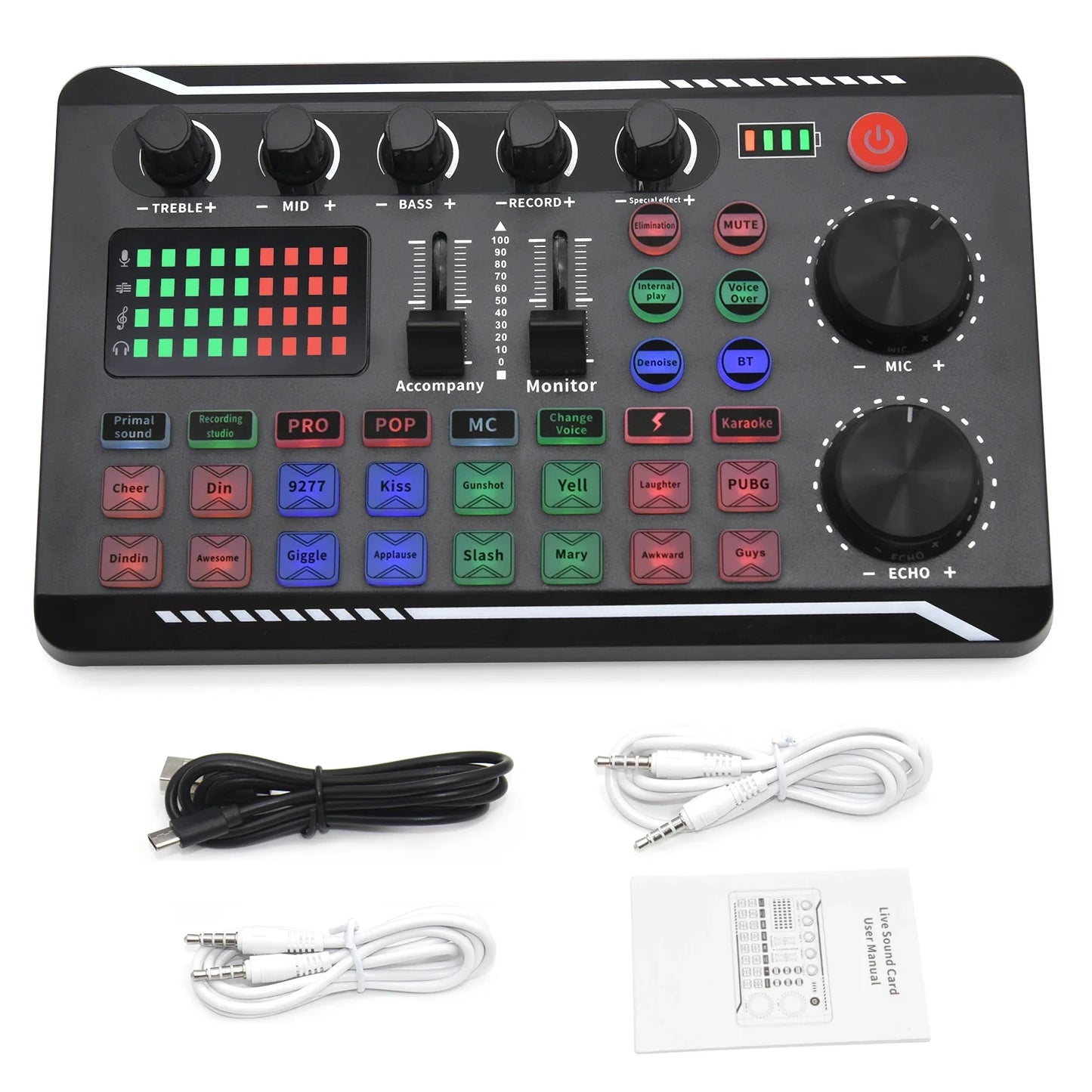 Live Sound Card Audio Interface - DJ Mixer with Voice Changer Effects & Bluetooth for Streaming, Singing and Recording