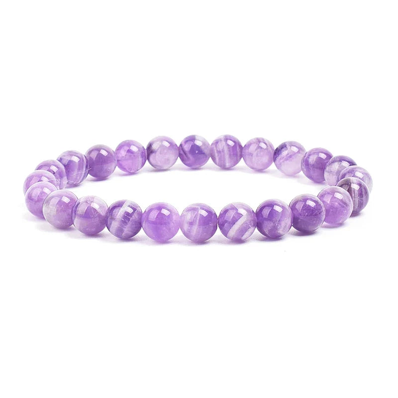 Natural Stone Bead Bracelet - Amethyst Crystal Quartz Aquamarine Jade Agate Elastic Bangle Jewelry for Women & Men