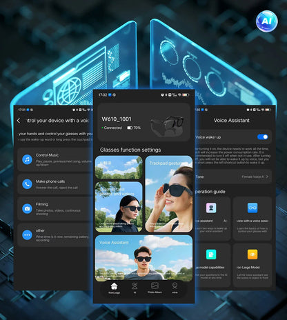 8MP Smart Glasses — AI Photo Recognition, Video Recording, Translation, Bluetooth, IP65 Waterproof, 270mAh Battery
