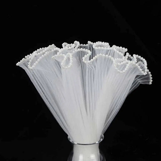 Pearl Edge Bouquet Wrapping Paper - Decorative Mesh Flower Wrap for Valentine’s Day Gifts, Floral Arrangements & Handmade Bouquets