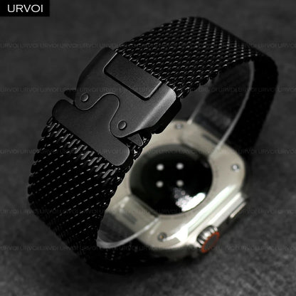 URVOI Stainless Steel Mesh Band for Apple Watch Ultra 2/1, Series 10/9 – 316L Secure Parachute Buckle, 46/49mm