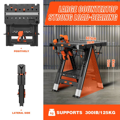 2-in-1 Folding Workbench – Waterproof Portable Adjustable Work Table 31" x 25" x 32"