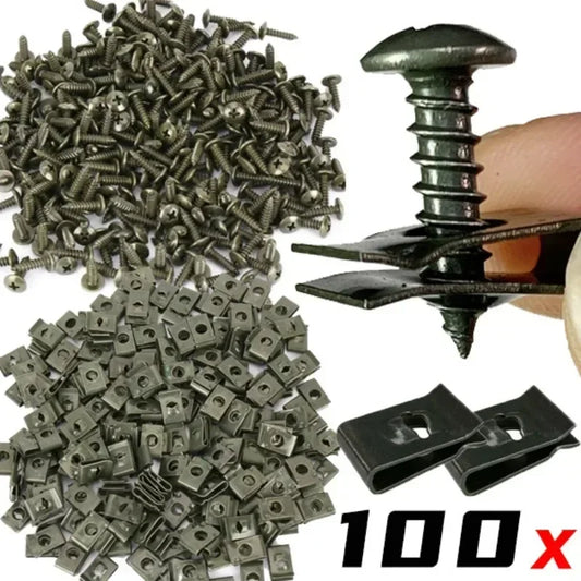 U-Type Metal Car Fastener Clips - Screw Retainer Clips for Bumper, Engine Guard & Undertray Repair