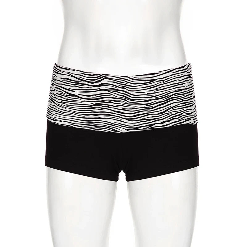 Y2K Zebra Print Mini Shorts - Low Waist Stretch Harajuku Casual Summer Bottoms