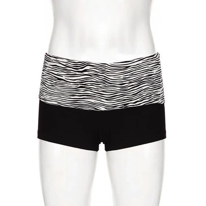Y2K Zebra Print Mini Shorts - Low Waist Stretch Harajuku Casual Summer Bottoms