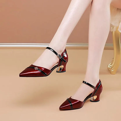 Women’s Square Toe Mid Heel Pumps — Thick Heel Shallow Mouth Spring Summer Shoes