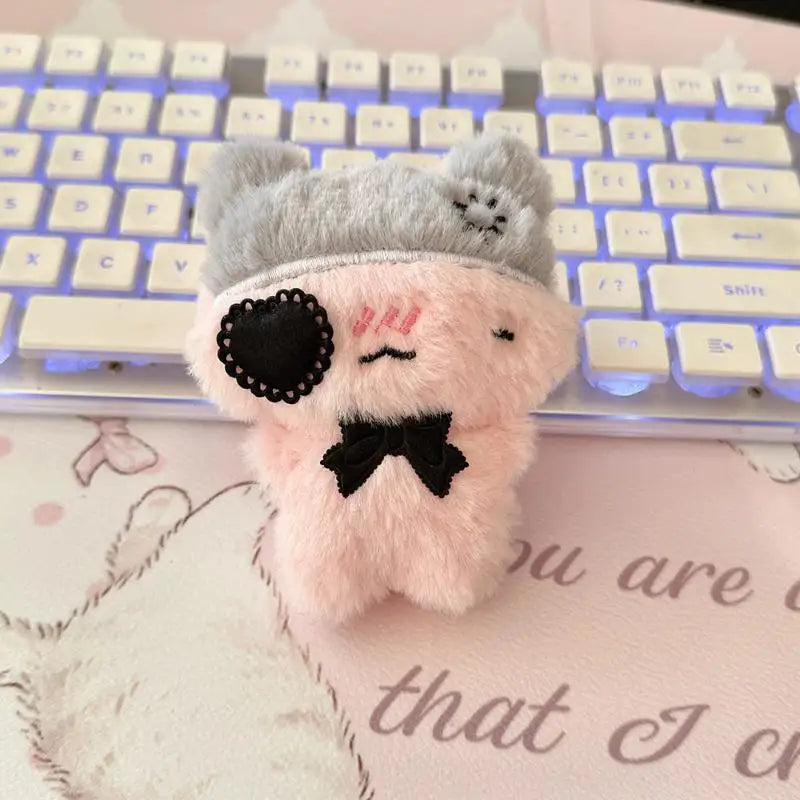 Cute Plush Cat Keychain - Kawaii Kitten Pendant with Heart Patch Bow Charm for Bag Decoration & Accessories