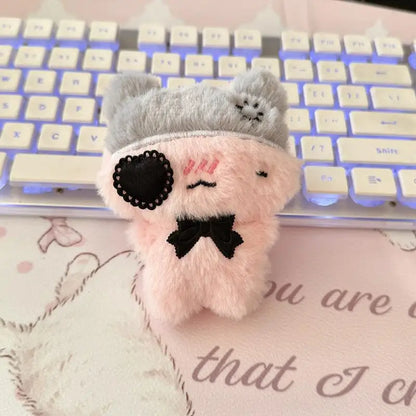 Cute Plush Cat Keychain - Kawaii Kitten Pendant with Heart Patch Bow Charm for Bag Decoration & Accessories