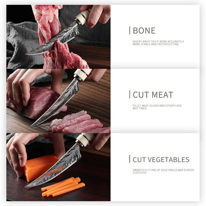 Damascus Style Boning Knife - Sharp Curved High Hardness Kitchen Fruit & Meat Cutting Knife