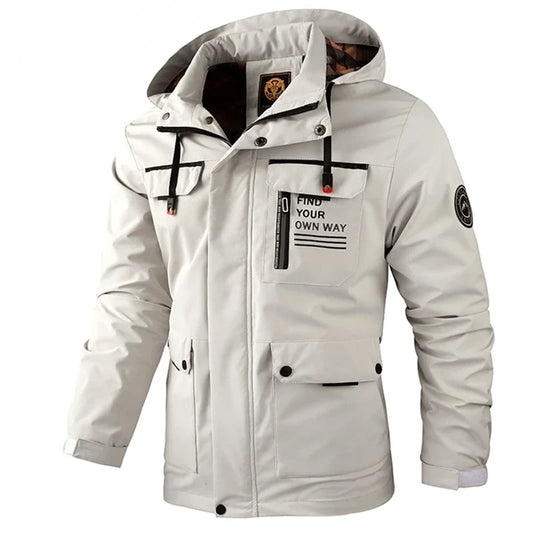 Men's Casual Hooded Windbreaker Jacket - Waterproof Warm Soft Shell Outdoor Winter Coat Plus Size