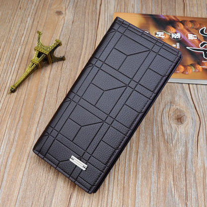 Men's Embossed Long Wallet with Money Clip – Large Capacity Soft Vertical Bifold Wallet