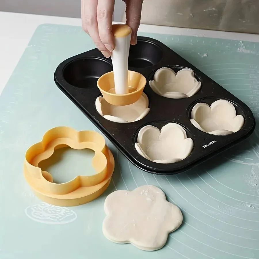 Flower-Shaped Pastry Dough Tamper Set – Cake & Biscuit Mold Press, Creative Pie Cutter & Baking Cup Shaping DIY Kitchen Tool