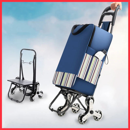 Lightweight Folding Grocery Shopping Trolley – Hand-Pull Stairs Climbing Cart for Household & Outdoor Travel