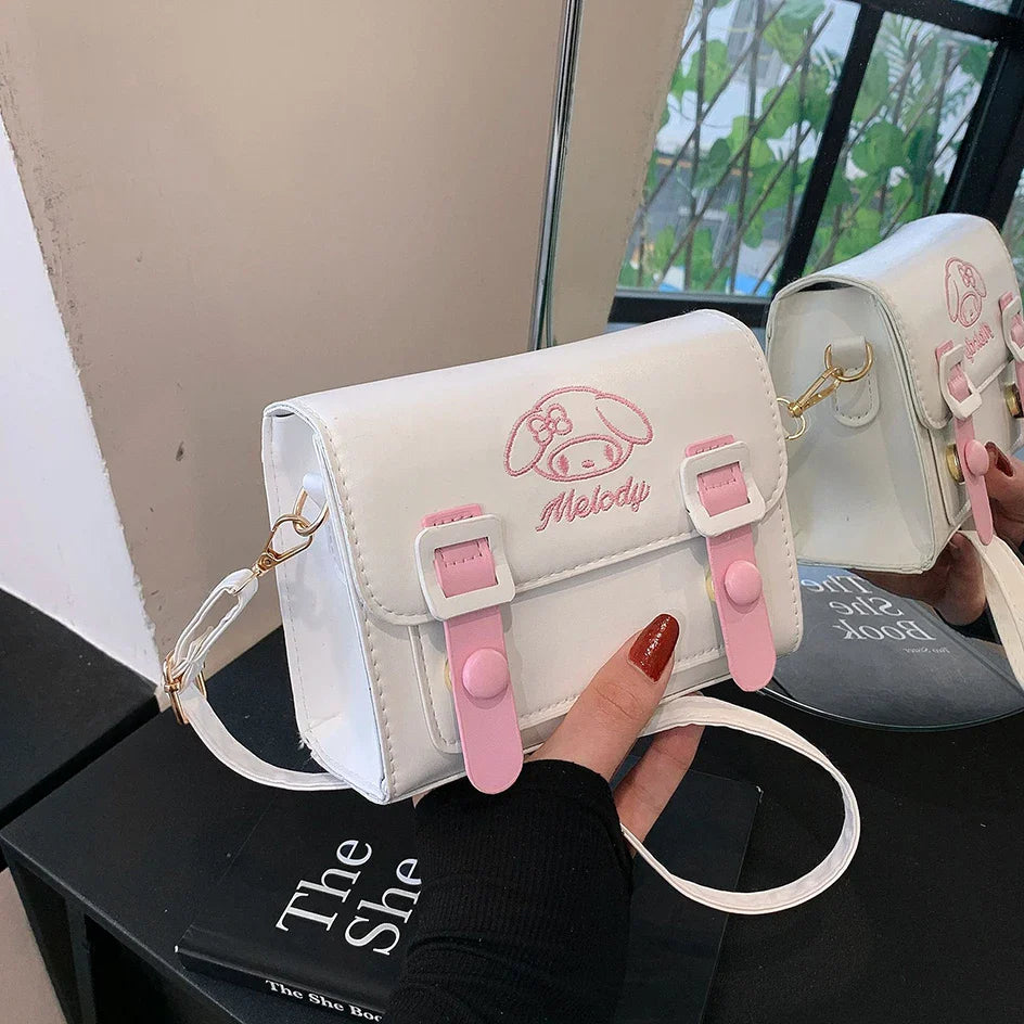Sanrio Pu Square Bag - Kawaii Anime Shoulder Messenger Tote, Cute Cartoon Backpacks featuring My Melody, Cinnamoroll, and Kuromi