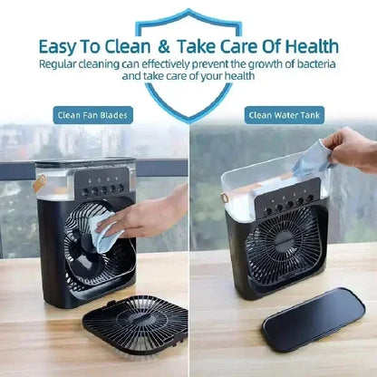 3-in-1 Mini Air Cooler Fan – Portable Household Air Conditioner with LED Night Light, Humidifier, and Adjustable Air for Home & Office