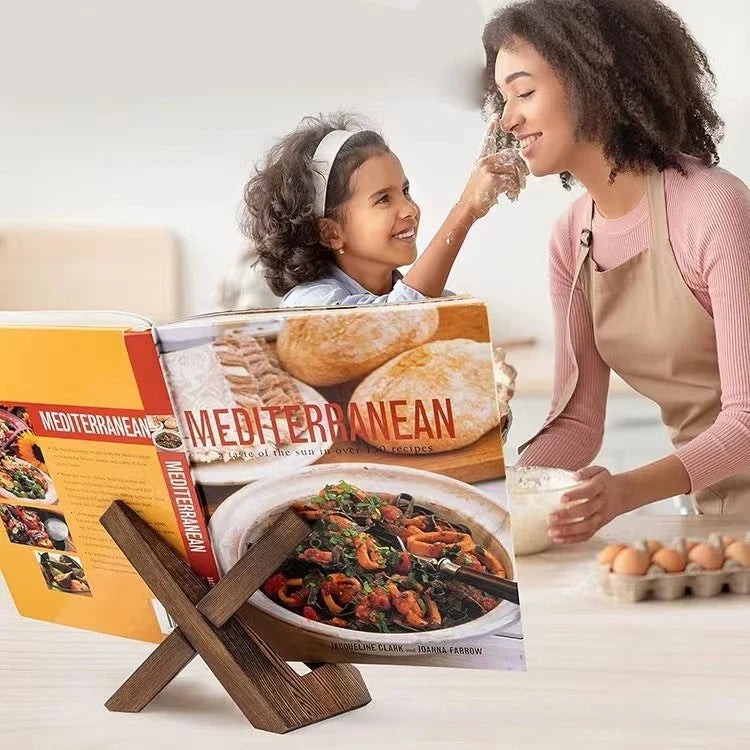 Wooden Cookbook Stand - Adjustable Kitchen Recipe Holder & Book Reading Display Stand