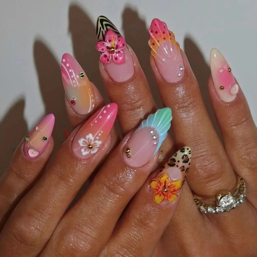 24PCS Pink Almond Press On Nails - Butterfly Ballet French Design Artificial Nail Tips for Stylish Nail Art