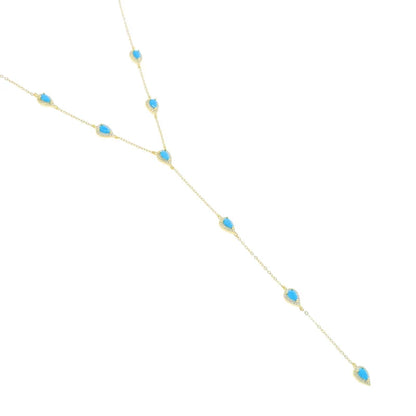 2023 Gold Plated Y Lariat Necklace - Colorful CZ Teardrop Pendant Geometric Jewelry for Women