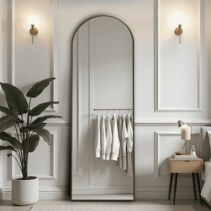 59-inch Arched Full-Length Floor Mirror — Standing Full Body Mirror with Gold Aluminum Alloy Frame & Bracket