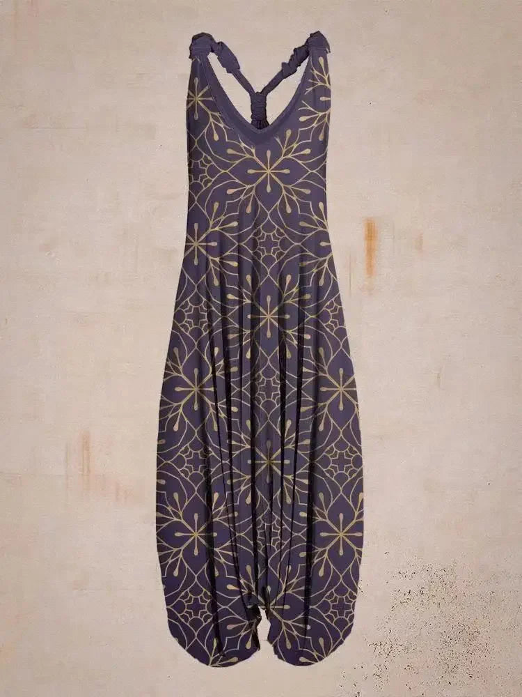 Bohemian Wide Leg Jumpsuit - Vintage Mandala Paisley Print Loose Fit Backless Women Harem Romper