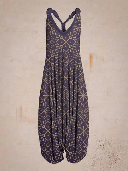 Bohemian Wide Leg Jumpsuit - Vintage Mandala Paisley Print Loose Fit Backless Women Harem Romper