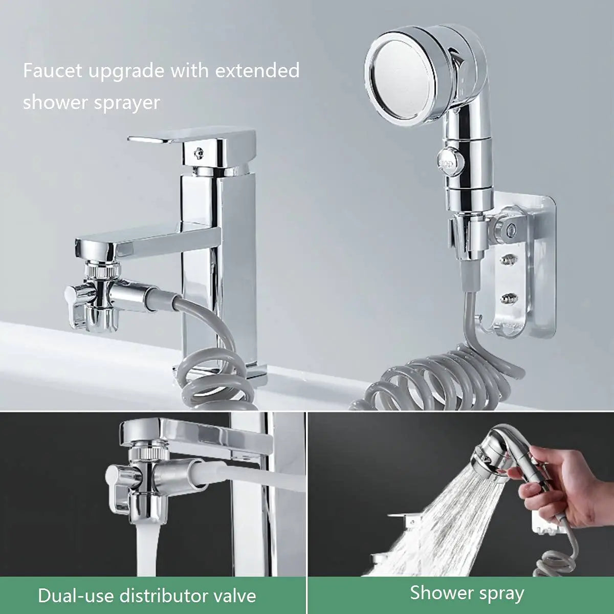 New Handheld Faucet Diverter Valve Set – Adjustable Shower Head Adapter for Home Bathroom & Kitchen Faucets
