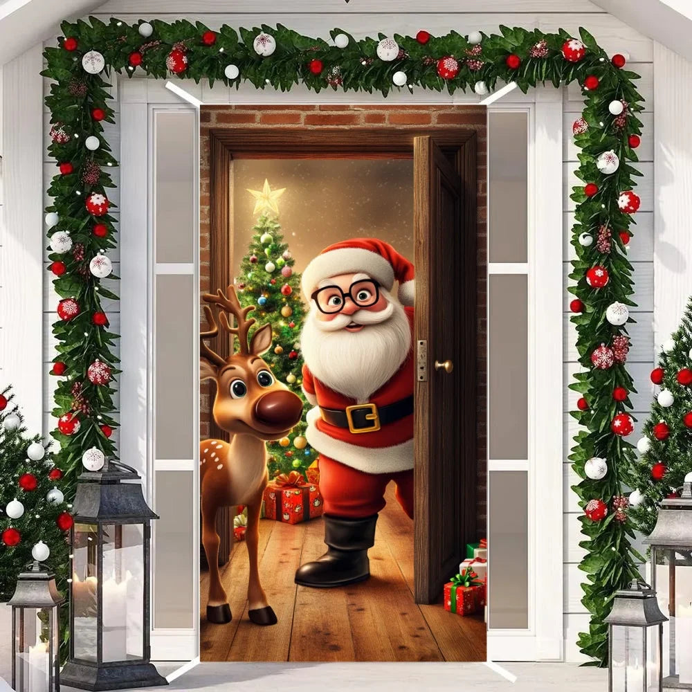 Christmas Fabric Door Banner – Merry Christmas Hanging Background for Photo Booth, Xmas Decor & Photography Props