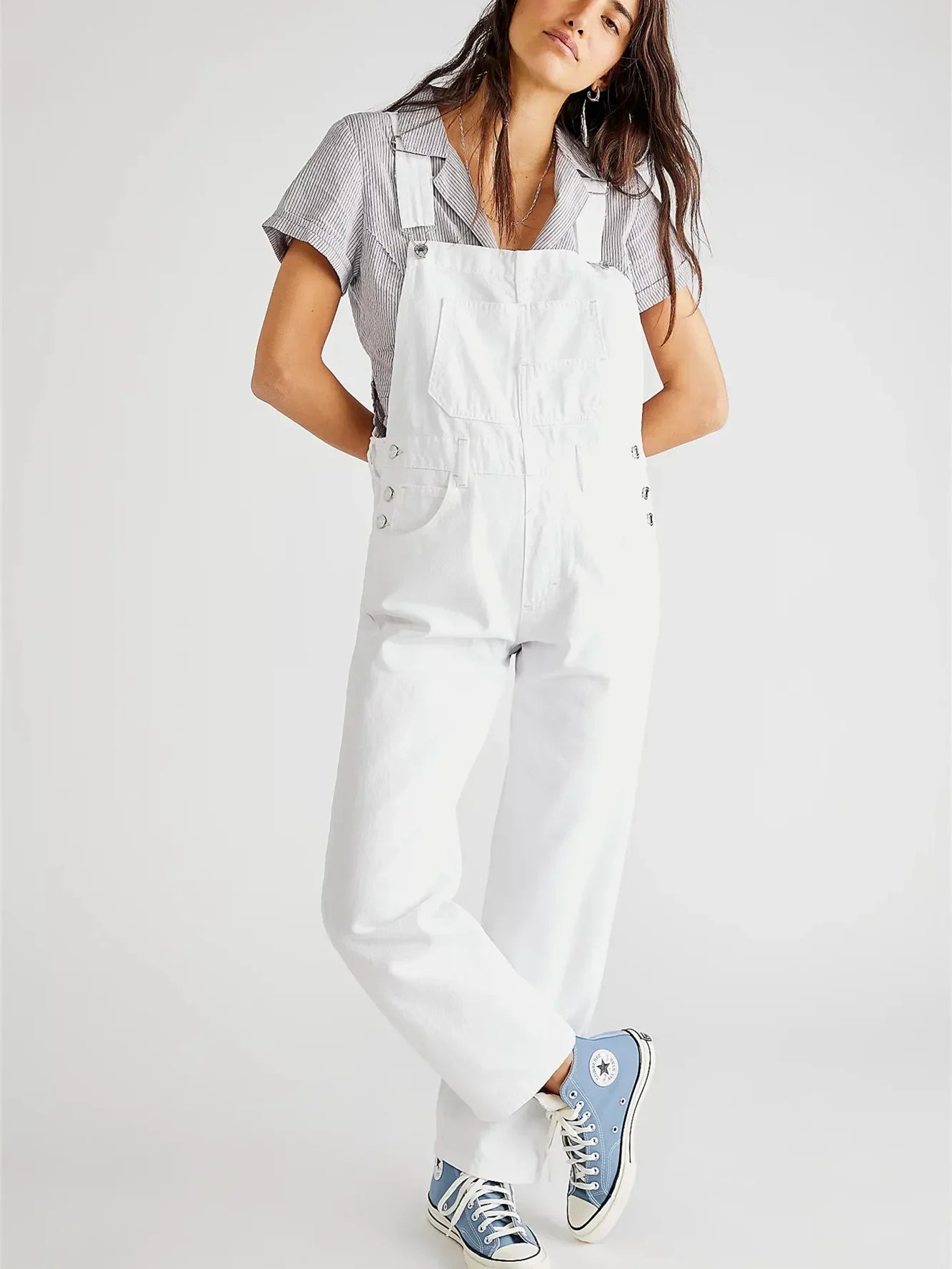 Women’s Denim Overalls - Loose Fit Stretchy Bib Jumpsuit with Tapered Leg Casual Jean Pants