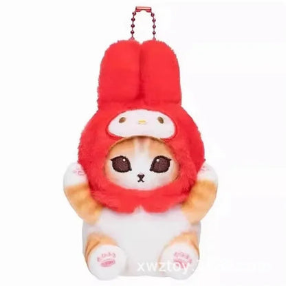Hot Kawaii Plush Keychain Pendant — Mofusand Shark Cat & Cross-Dressing Hello Kitty/Kuromi Backpack Charm