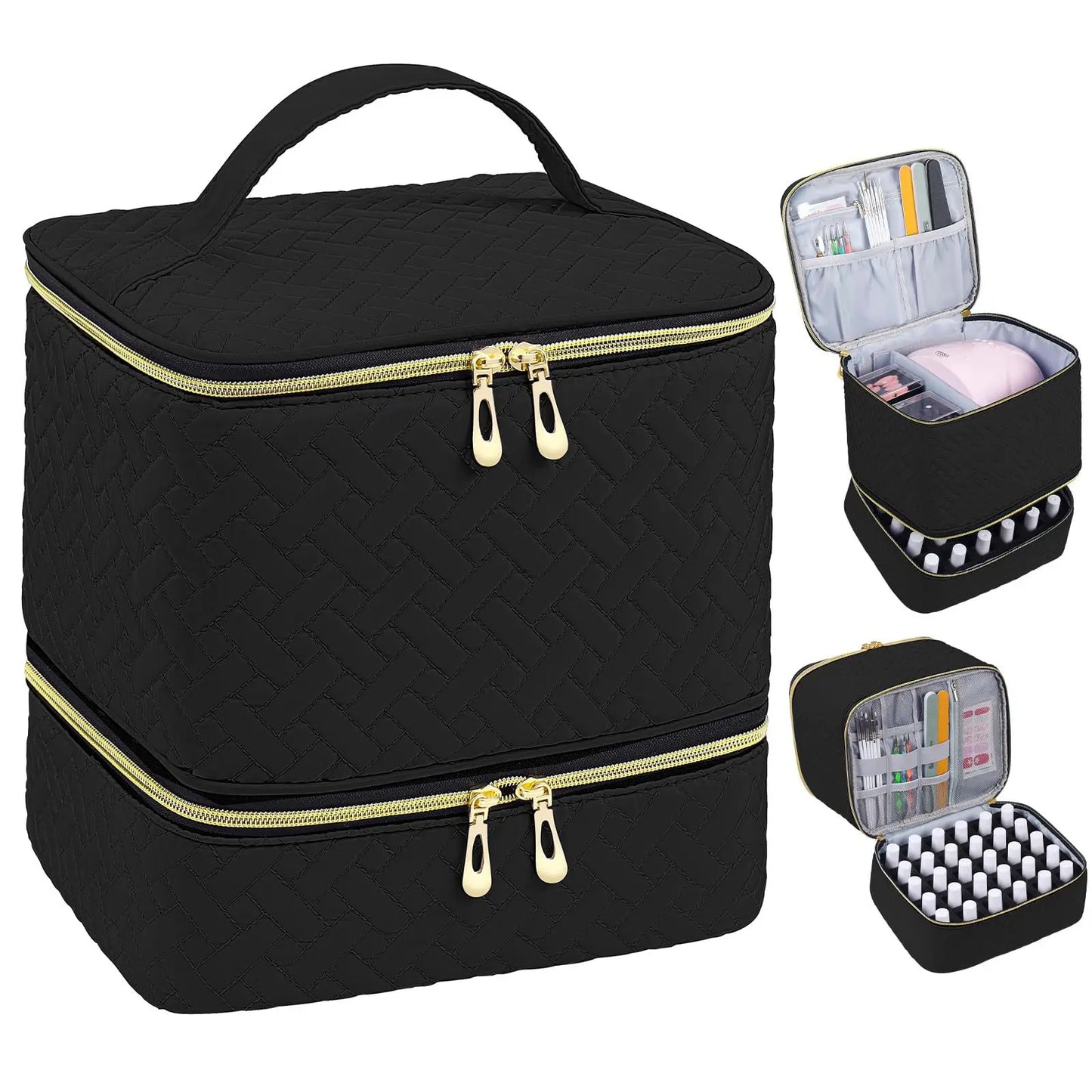Nail Polish & Essential Oil Storage Bag – Portable Double-Layer Cosmetic Organizer with 30 Compartments