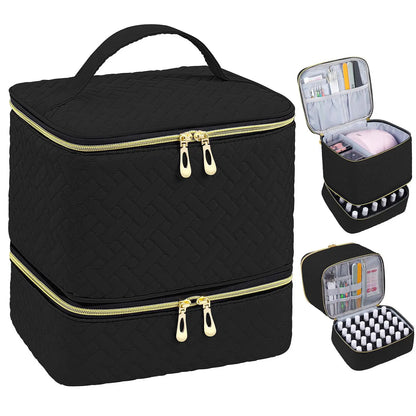 Nail Polish & Essential Oil Storage Bag – Portable Double-Layer Cosmetic Organizer with 30 Compartments