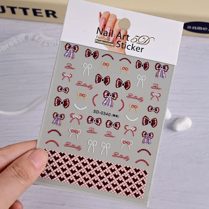 5D White Lace Bowknot Nail Art Stickers – Self-Adhesive Pearl Ribbon Luxury Nail Decals for DIY Manicure Decoration