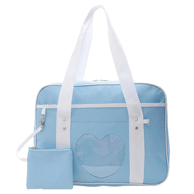 Japanese Lolita Heart JK School Bag | Fashion PU Oxford Handbag for Women, Students & Cosplay Anime Shoulder Bag