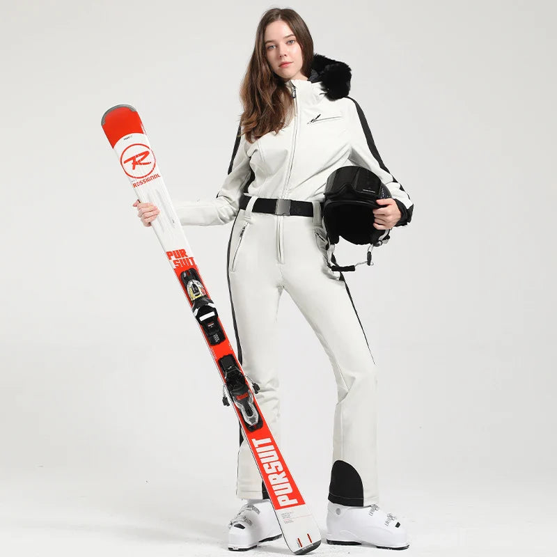 Gsou Women’s Winter Snow Jumpsuit – One-Piece Ski Suit, Thermal Waterproof & Windproof Outdoor Sportswear for Snowboarding