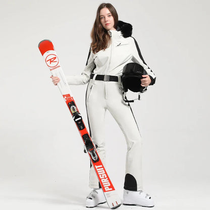 Gsou Women’s Winter Snow Jumpsuit – One-Piece Ski Suit, Thermal Waterproof & Windproof Outdoor Sportswear for Snowboarding