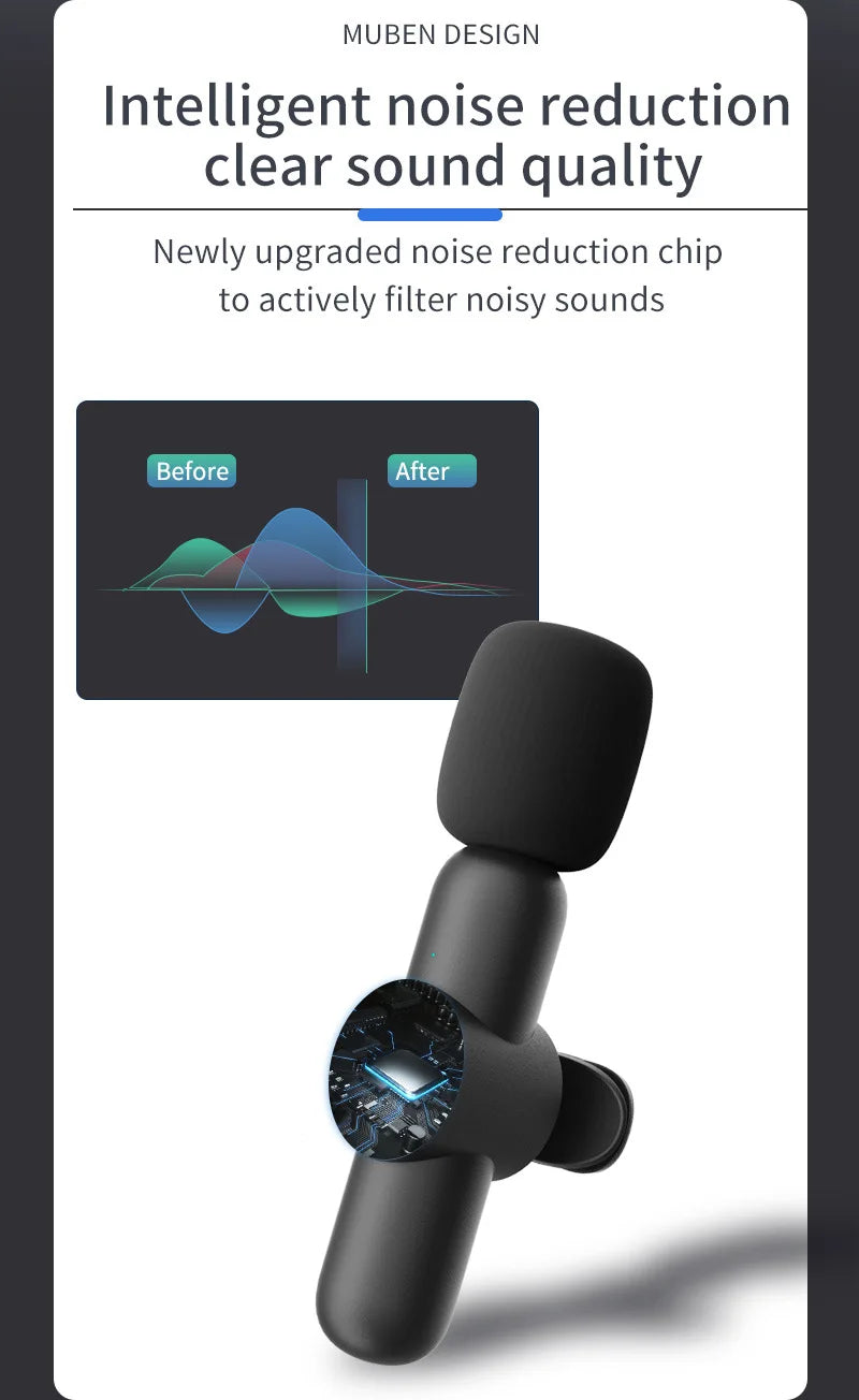 Wireless Mini Lavalier Microphone – Portable Noise-Reduction Lapel Mic for iPhone & Android Video Recording