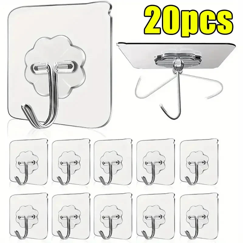 Transparent Heavy Duty Self-Adhesive Wall Hooks – Multi-Purpose Key & Towel Holder for Kitchen and Bathroom