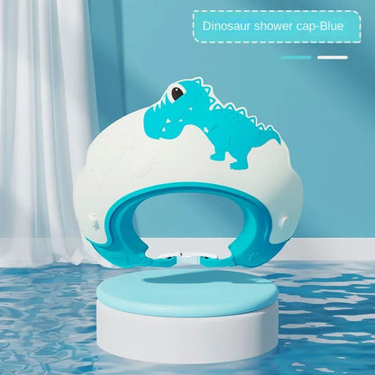 Baby Waterproof Shampoo Cap - Soft Rubber Adjustable Hair Wash Hat with Ear Protection & Dinosaur Design