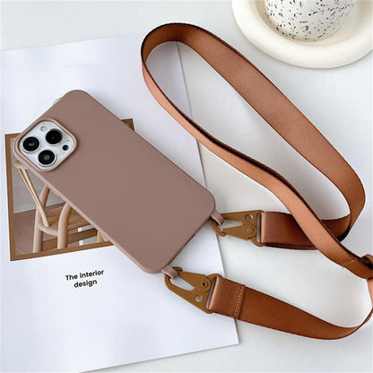 Crossbody Necklace Strap Silicone Case - Matte Shockproof Phone Cover for iPhone 17, 16, 15, 14 Pro Max & More