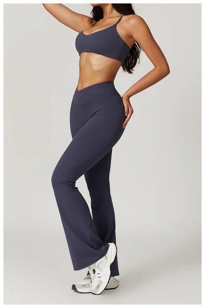 Women’s 2PCS Sportswear Yoga Set – Short Sleeve Crop Top & High Waist Leggings for Gym & Fitness