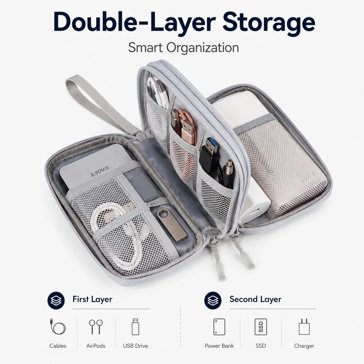 Travel Tech Organizer Bag - Portable Cable, Charger, Power Bank & SSD Storage Case for Electronics Accessories