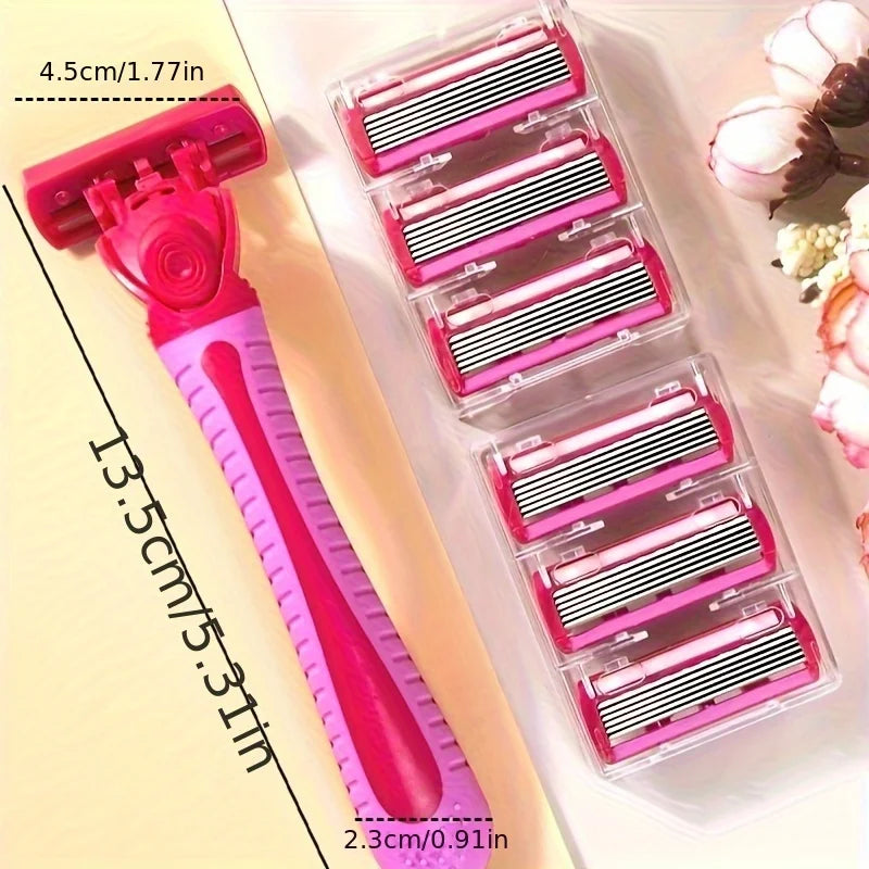 Women’s 6-Layer Manual Safety Razor Set – 1 Handle + 18 Stainless Steel Replaceable Blades