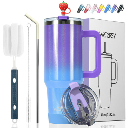 WATERSY 30oz/40oz Stainless Steel Insulated Tumbler with Handle & Straw – Large Capacity Thermal Travel Mug for Coffee & Cold Drinks